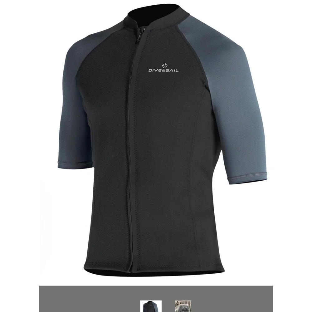 Dive & Sail 1.5mm Neoprene Wetsuit Top Men Medium Black Grey NEW Front Zip Surf